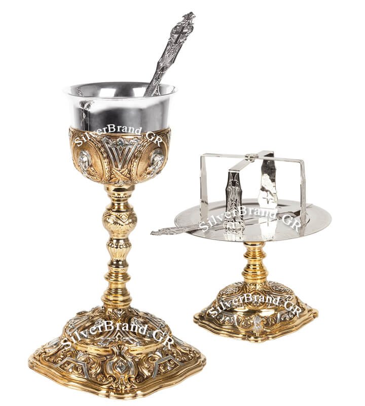 Евхаристические наборы с позолотой 600 мл с серебряной чашкой (высота 33cm) Sp103323